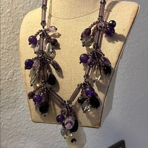 Elegant Handcrafted Plum, Purple and Black Beaded Necklace